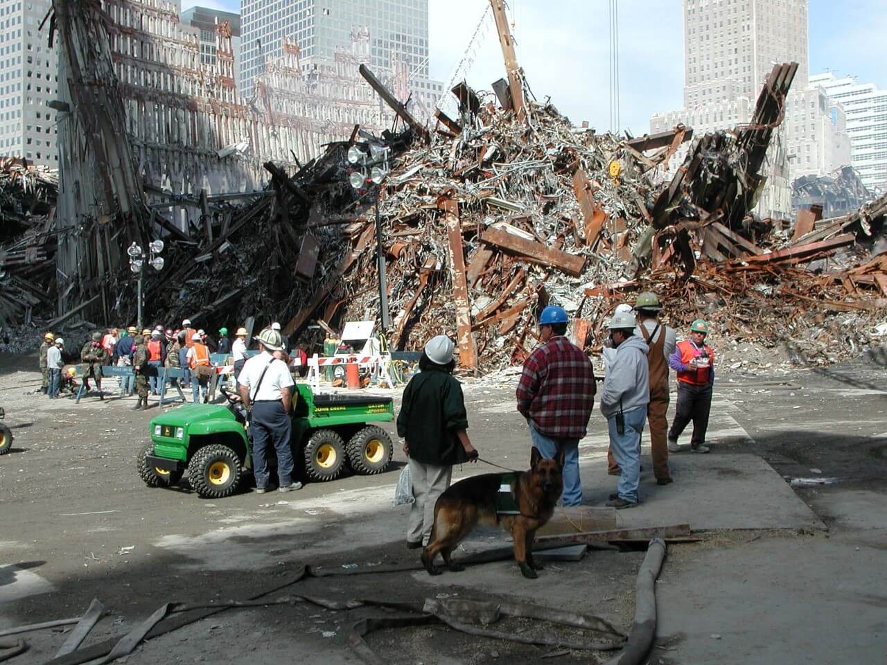 Pat Gartman and Uno at the 'Pile' at Ground Zero in the weeks following 9/11.