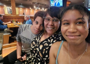 Pfc. Maury-Rice (left) with his mother and sister, who are grateful to the Soldier Recovery Unit for helping Maury-Rice recover from a stroke.