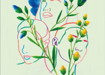 Cover of “Same," debut poetry collection by Hannah Rosenberg. The cover is sage green with three outlined faces with flowers springing up around them.
